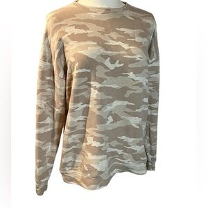 Athleta Women's Crew Neck Camo Sweatshirt Size Small Cream Tan‎